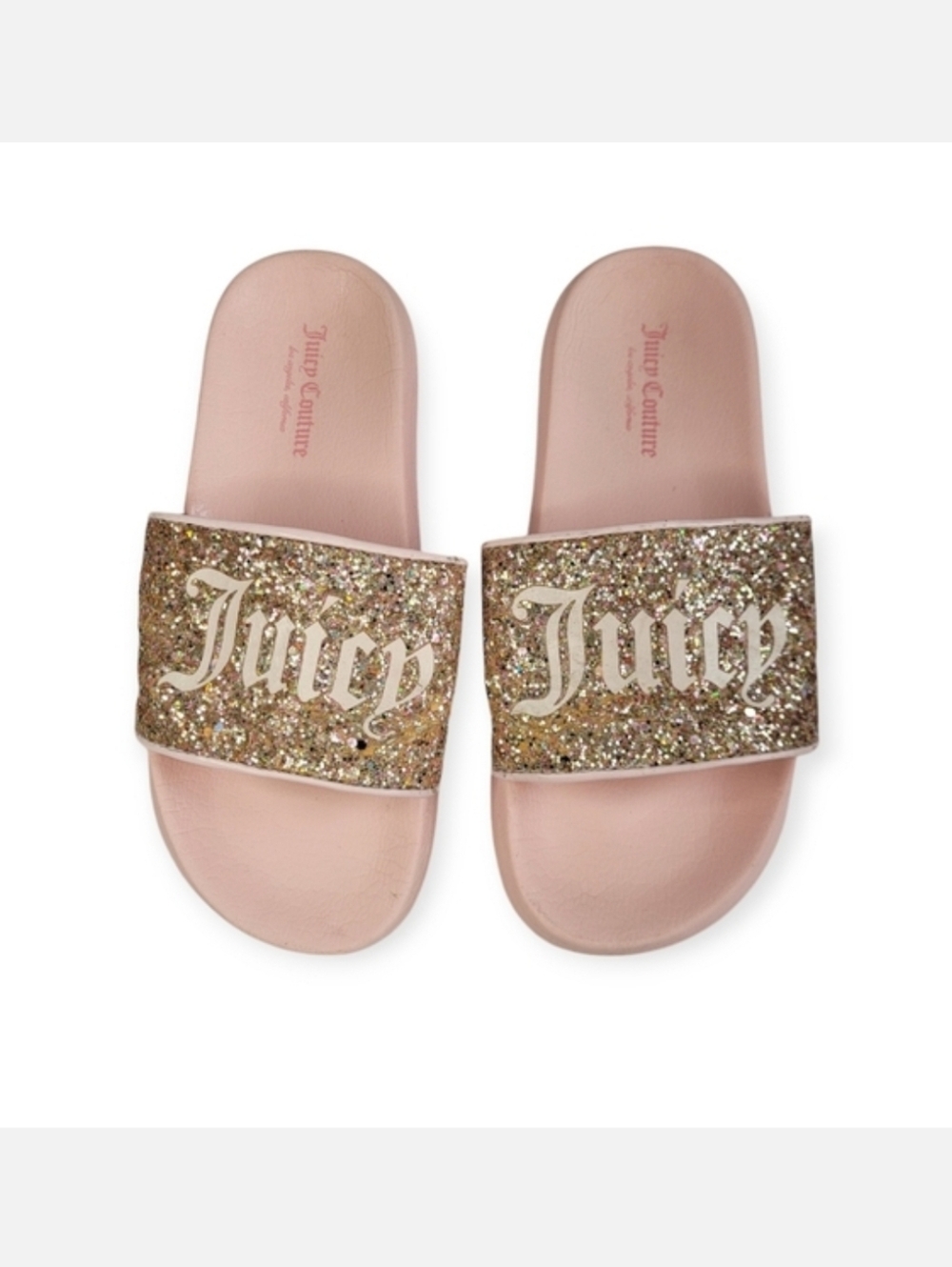 Juicy Couture Slide Sandals in pink with gold glitter size 2 Little Girl